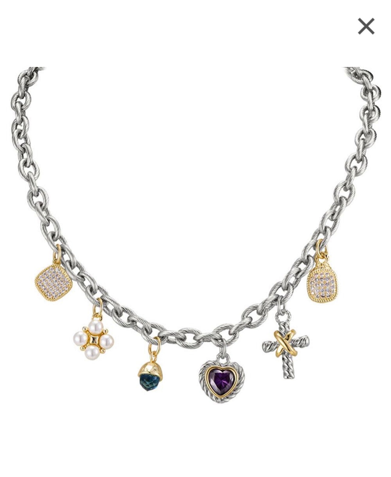 Silver Link Charm Necklace Bracelet
