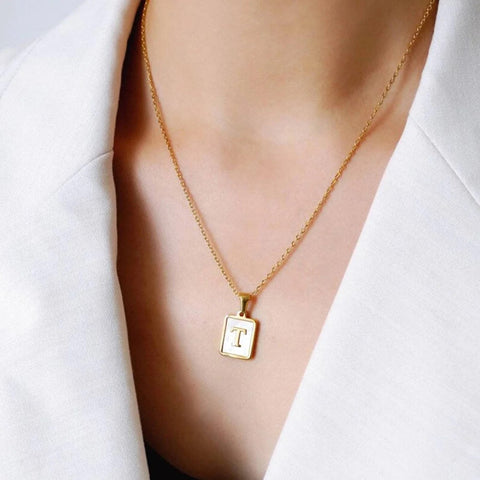 Gold Mother of Pearl Initial Necklace