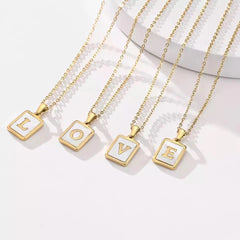 Gold Mother of Pearl Initial Necklace