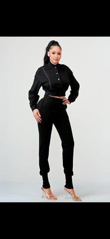 Black Two-Piece Stylish Jogger Set