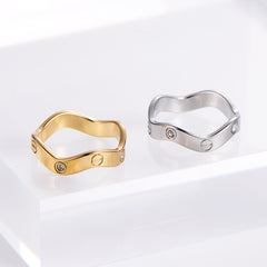 Stainless Steel Wavy Ring with Stones