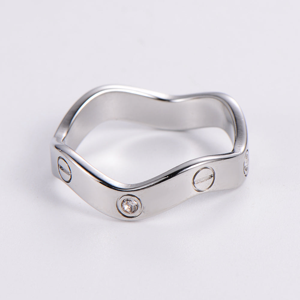 Stainless Steel Wavy Ring with Stones