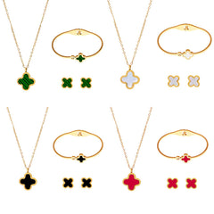Flower 4 Leaf Clover 3 piece Jewelry Set