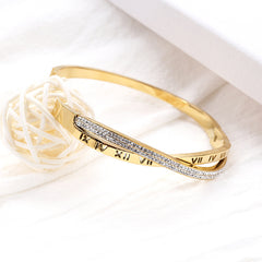 Roman Numeral Two Row Rhinestone Bangle