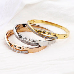 Roman Numeral Two Row Rhinestone Bangle