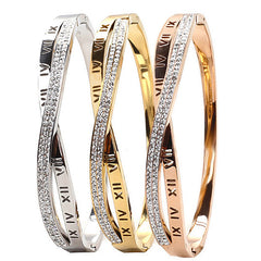Roman Numeral Two Row Rhinestone Bangle