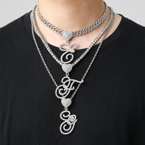 Cursive Letter Rhinestone Unisex Pendant