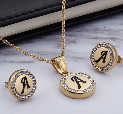 Gold Plated Initial Necklace Set