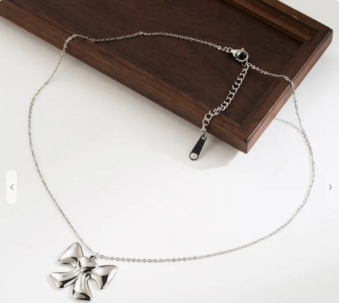 Stainless Steel Bow Necklace & Earring Set