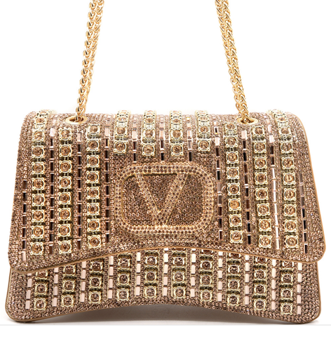 Luxury Gold Crystal-Embellished Shoulder Bag