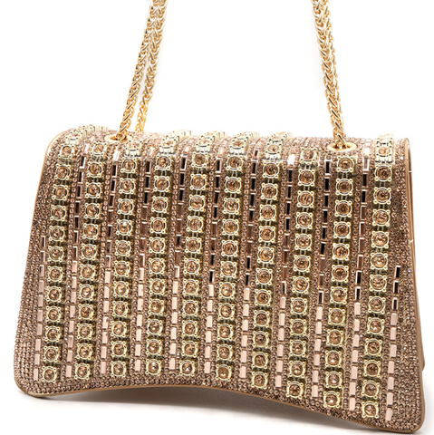 Luxury Gold Crystal-Embellished Shoulder Bag