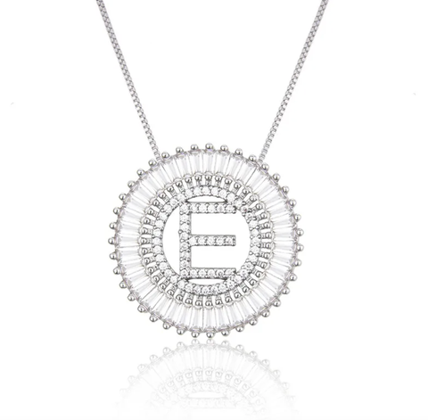 Pave Silver CZ Cubic Zirconia Initial Necklace