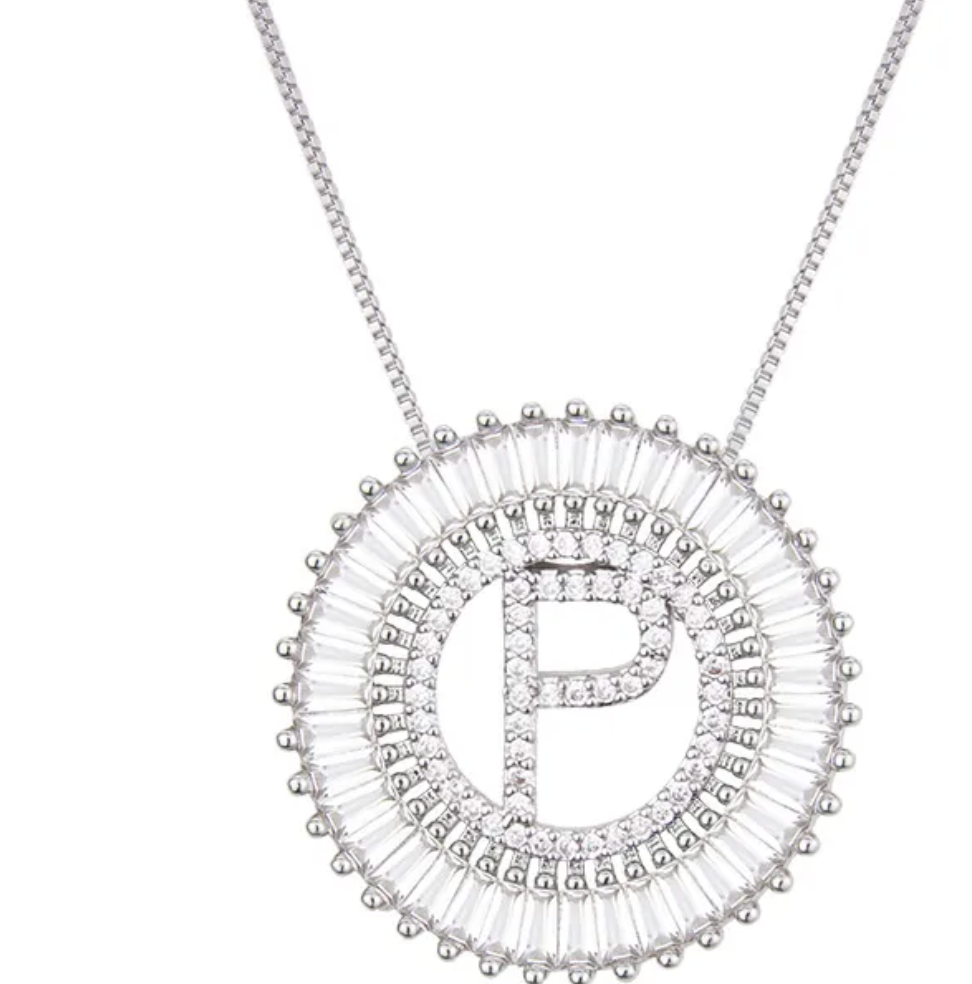 Pave Silver CZ Cubic Zirconia Initial Necklace