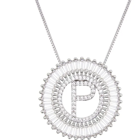Pave Silver CZ Cubic Zirconia Initial Necklace