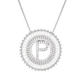 Pave Silver CZ Cubic Zirconia Initial Necklace