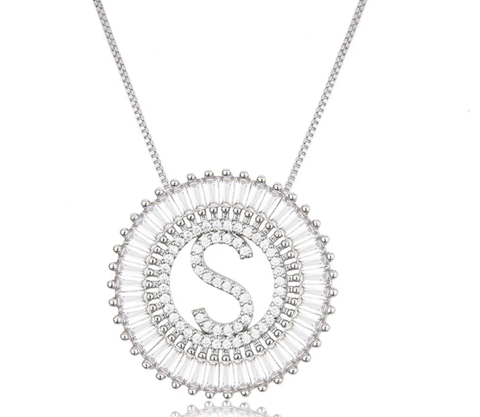 Pave Silver CZ Cubic Zirconia Initial Necklace