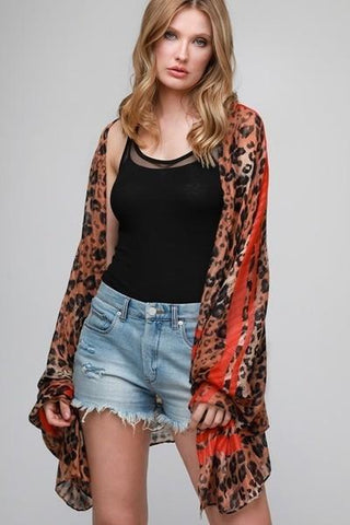 Double Leopard Scarf With Stripe Accent