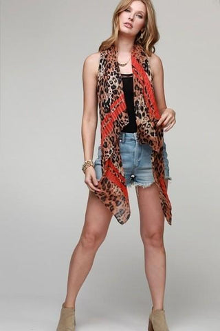 Double Leopard Scarf With Stripe Accent
