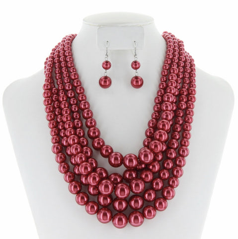 Layered Pearls 5 Layer Necklace Set