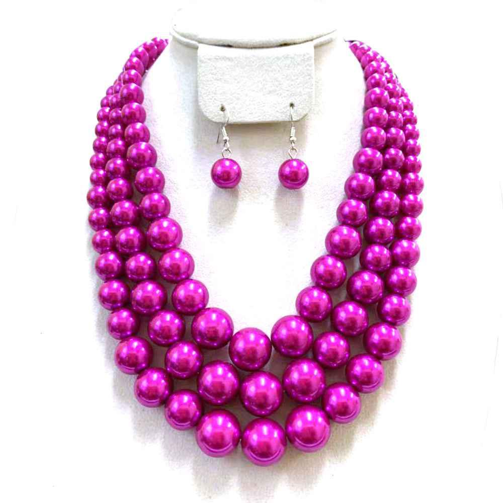 Purple 3 Layer Pearl Strands Necklace 