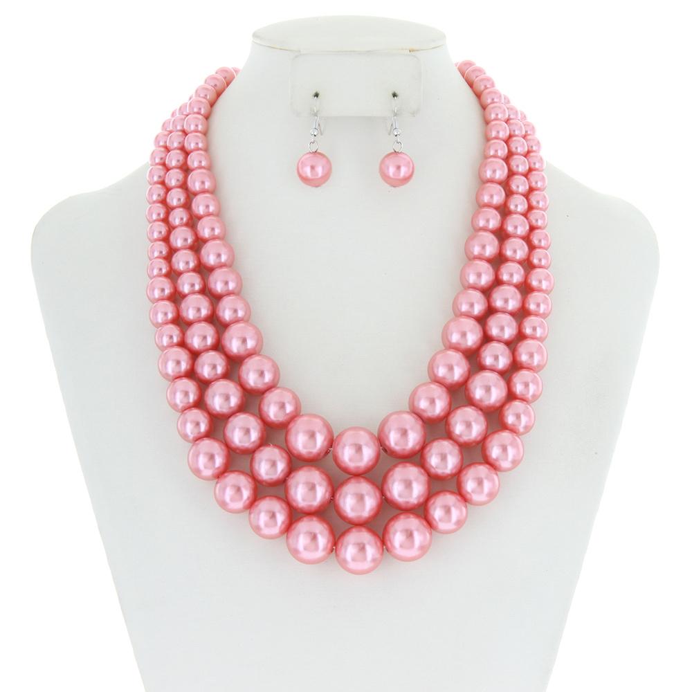 3 Layer Pearl Strands Necklace 