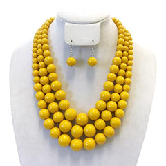 Yellow 3 Layer Pearl Strands Necklace 