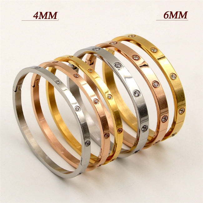 Stainless Steel Bangle with Rhinestones