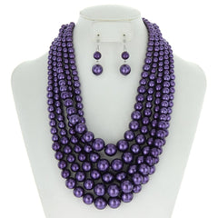 Purple 5 Layer Large Pearl Necklace And Earrings