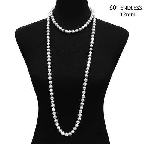 60" Endless 12mm Pearl Necklace