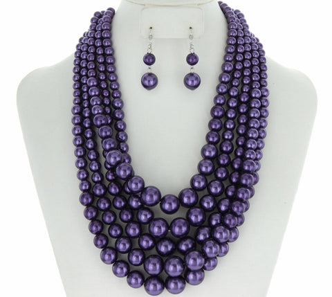 Layered Pearls 5 Layer Necklace Set
