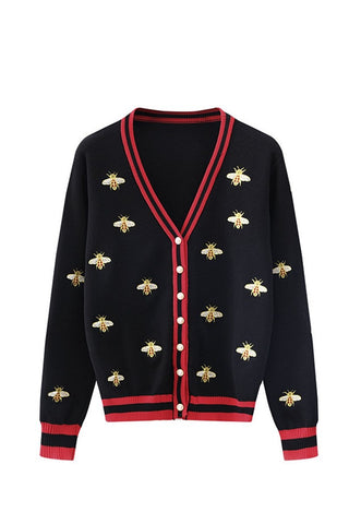 Embroidered Bee Knit Cardigan