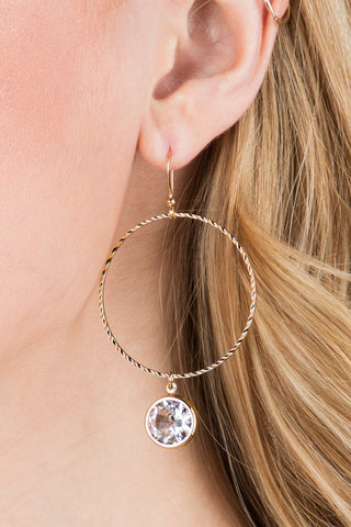 Amanda Textured Metal Earring with Shimmering Crystal Charm