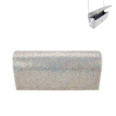 Rhinestone Covered Fabric Evening Clutch Purse With Chain Strap
