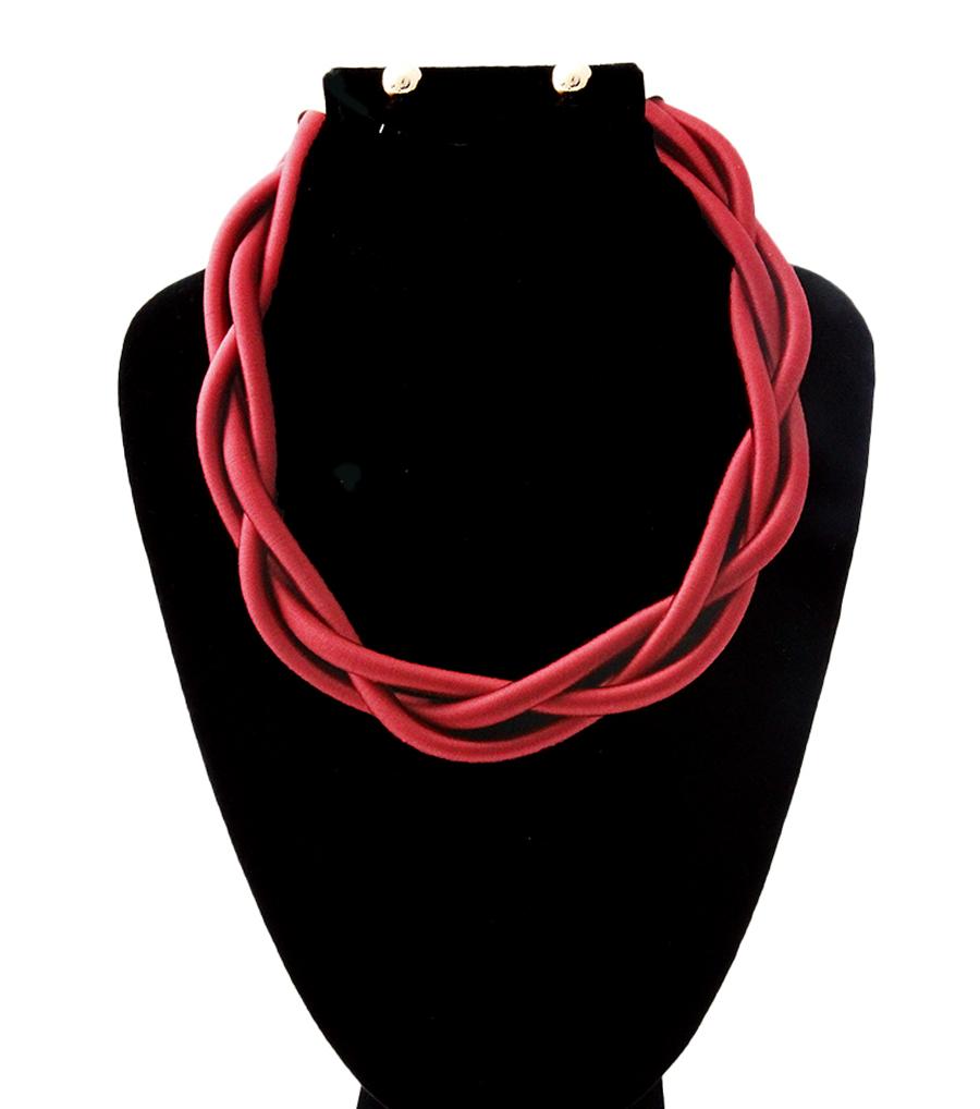 Twisted Cord Necklace Set - Red