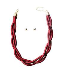 Twisted Cord Necklace Set - Red