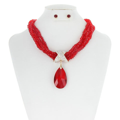 Beaded Nk Set W/ Teardrop Pendant