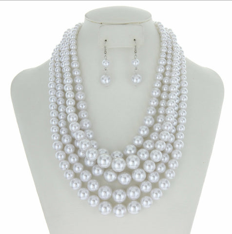 Layered Pearls 5 Layer Necklace Set