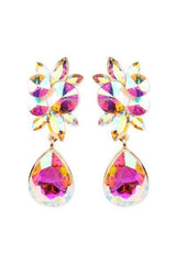 Wide Floral Teardrop Gemstone Clip Earrings
