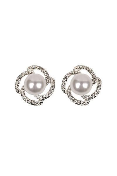Crystal Studded Pearl Post Earrings