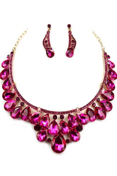 Stone Necklace Set W/ Drop Post Earrings