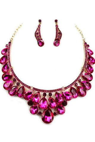 Stone Necklace Set W/ Drop Post Earrings