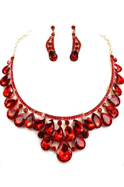 Stone Necklace Set W/ Drop Post Earrings