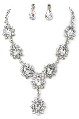 Stone Necklace Set W/ Stone Post Earrings