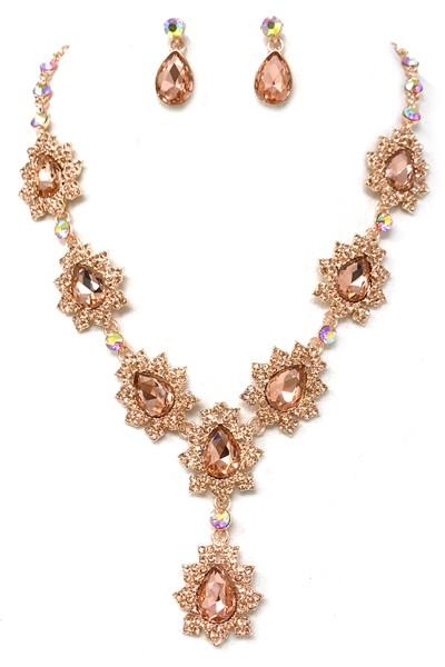 Stone Necklace Set W/ Stone Post Earrings