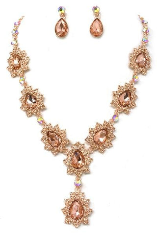 Stone Necklace Set W/ Stone Post Earrings