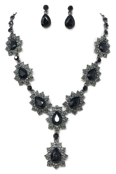 Stone Necklace Set W/ Stone Post Earrings