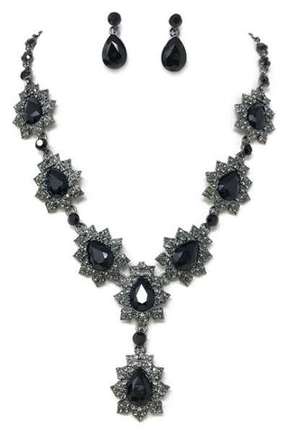 Stone Necklace Set W/ Stone Post Earrings