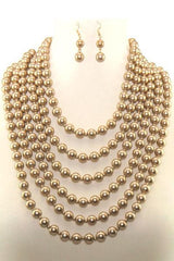 Multi-Layered Pearl Necklace Set With Ear Drop Pearl Hook Earrings