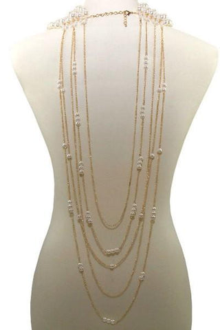 Multi-Layered Pearl Necklace Set With Ear Drop Pearl Hook Earrings