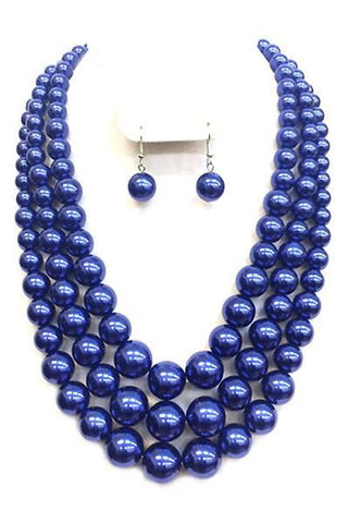 Three Layered Pearl Necklace Set with Earrings